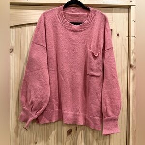 Relaxed Pocket Crewneck Sweater - Pink